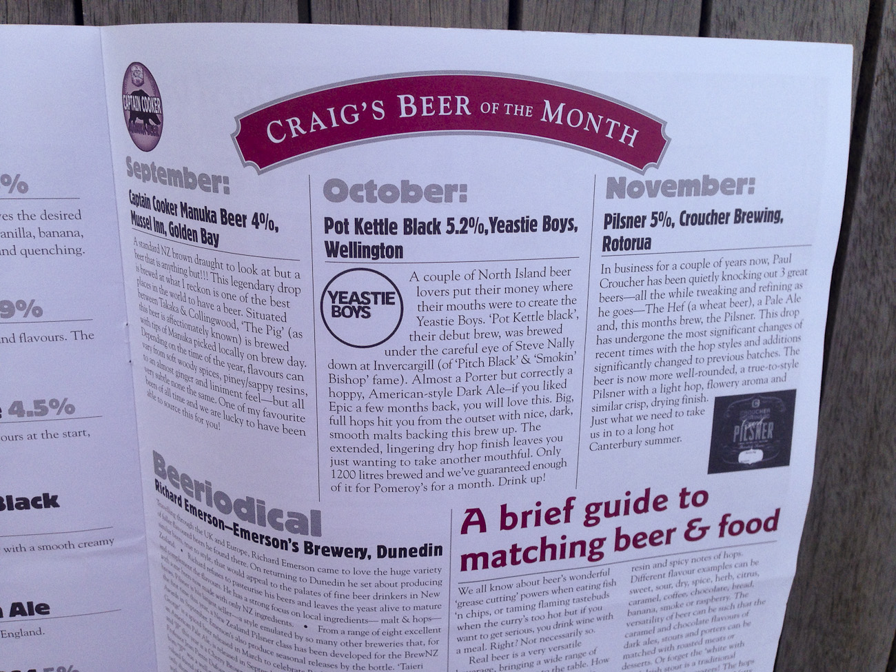 Pomeroy’s Press newsletter, “Craig’s Beer of the Month” feature.