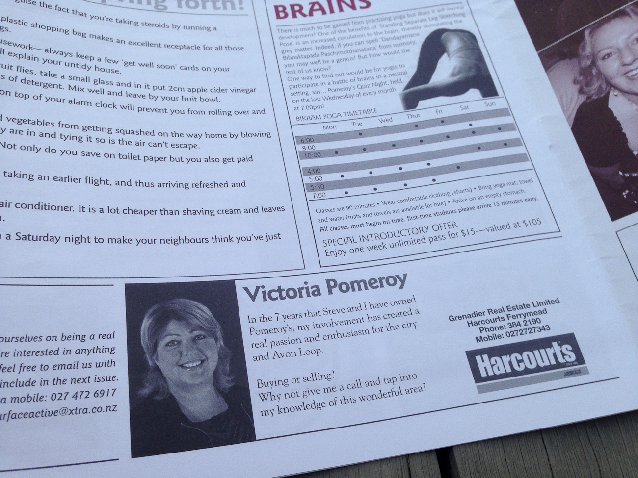 Pomeroy’s Press newsletter, local business advertising.