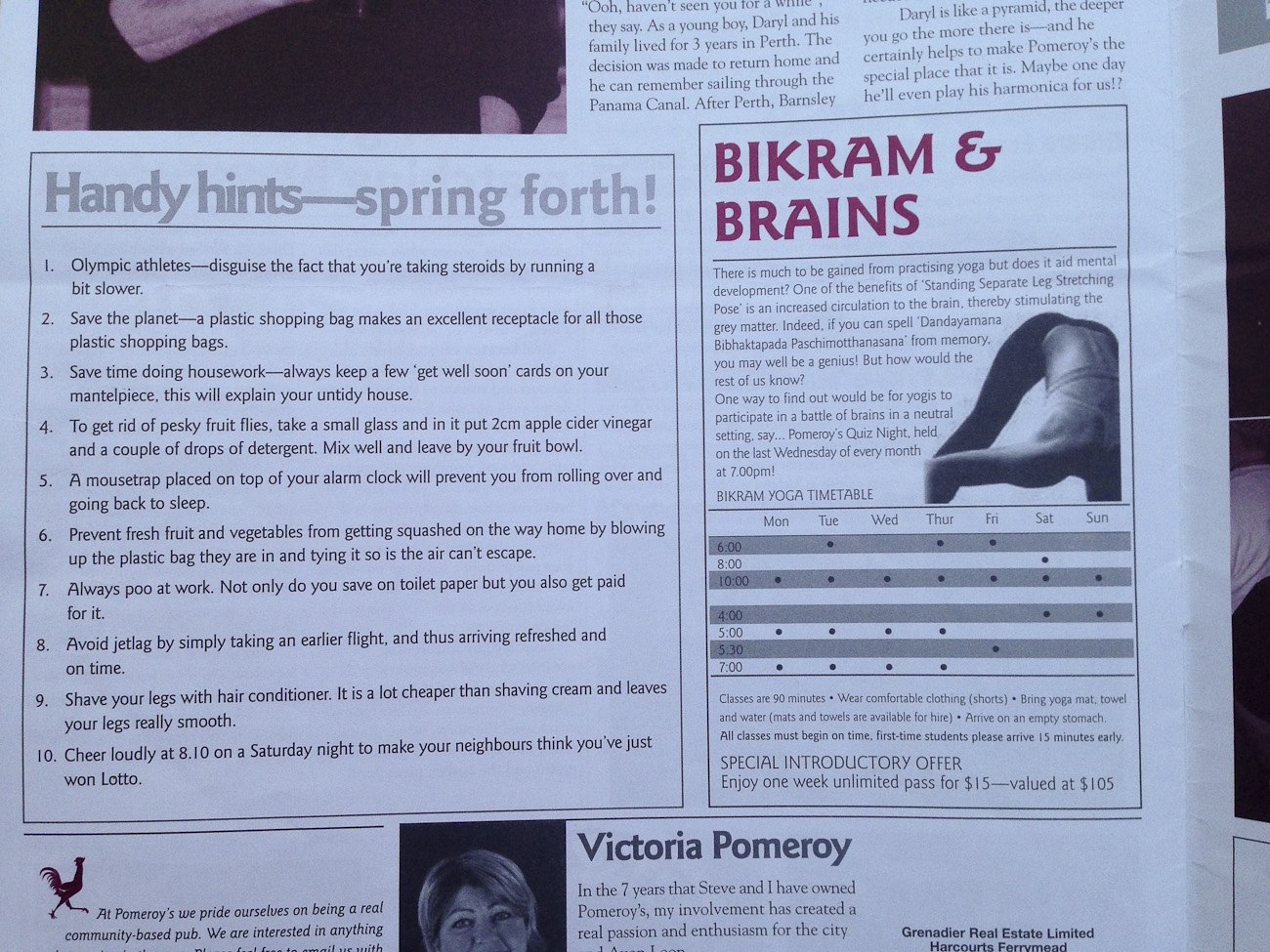 Pomeroy’s Press newsletter, Handy hints regular feature.