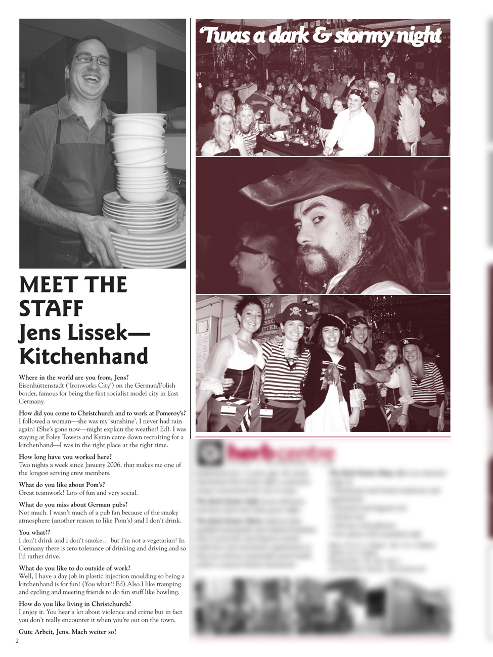 The Pomeroy’s Press. Pom’s Staff profile article. Jens Lissek.