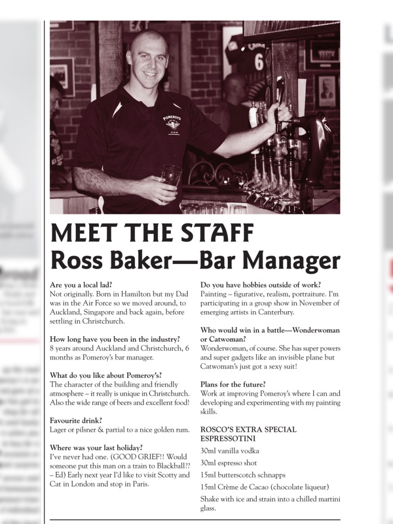 The Pomeroy’s Press. Pom’s Staff profile article. Ross Baker.