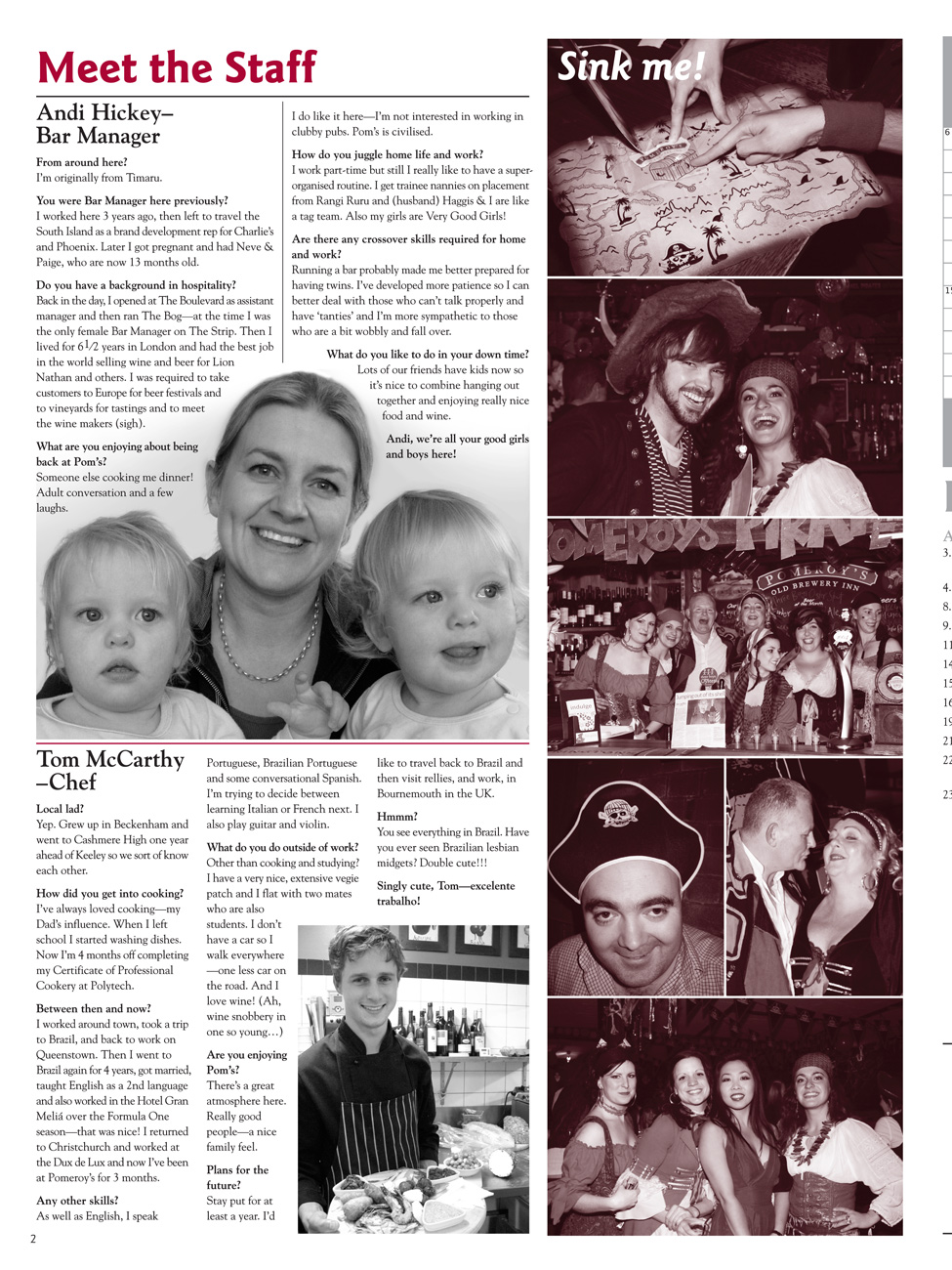 The Pomeroy’s Press. Pom’s staff profile article. Andi Hitchens, Tom McCarthy.