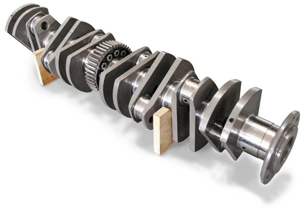 Machined crankshaft for Aston Martin DB6 restoration made from Billet Steel for the DB6 engine by Auto Restorations’ machine shop.