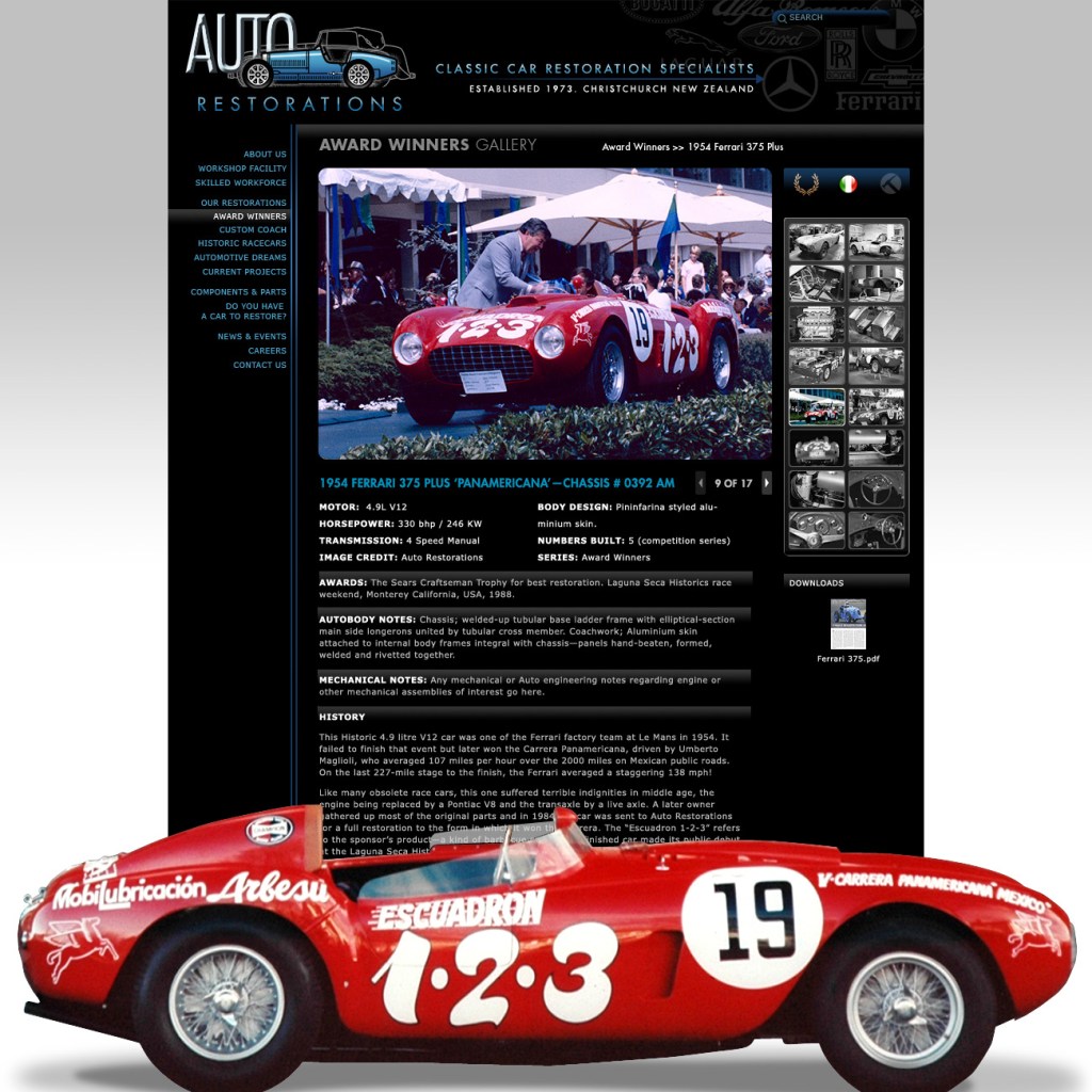 Auto Restorations website after. Award winning restoration gallery page.