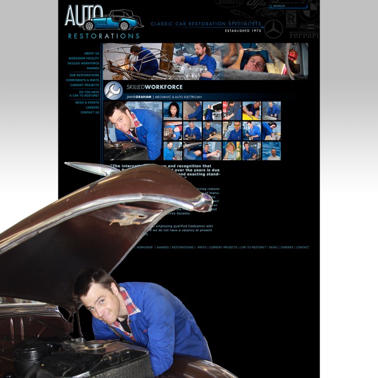 Auto Restorations website after. Skilled workforce page.