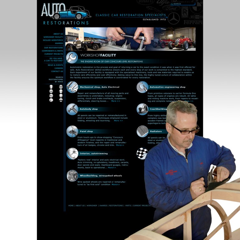 Auto Restorations website after. Workshop facility header page.