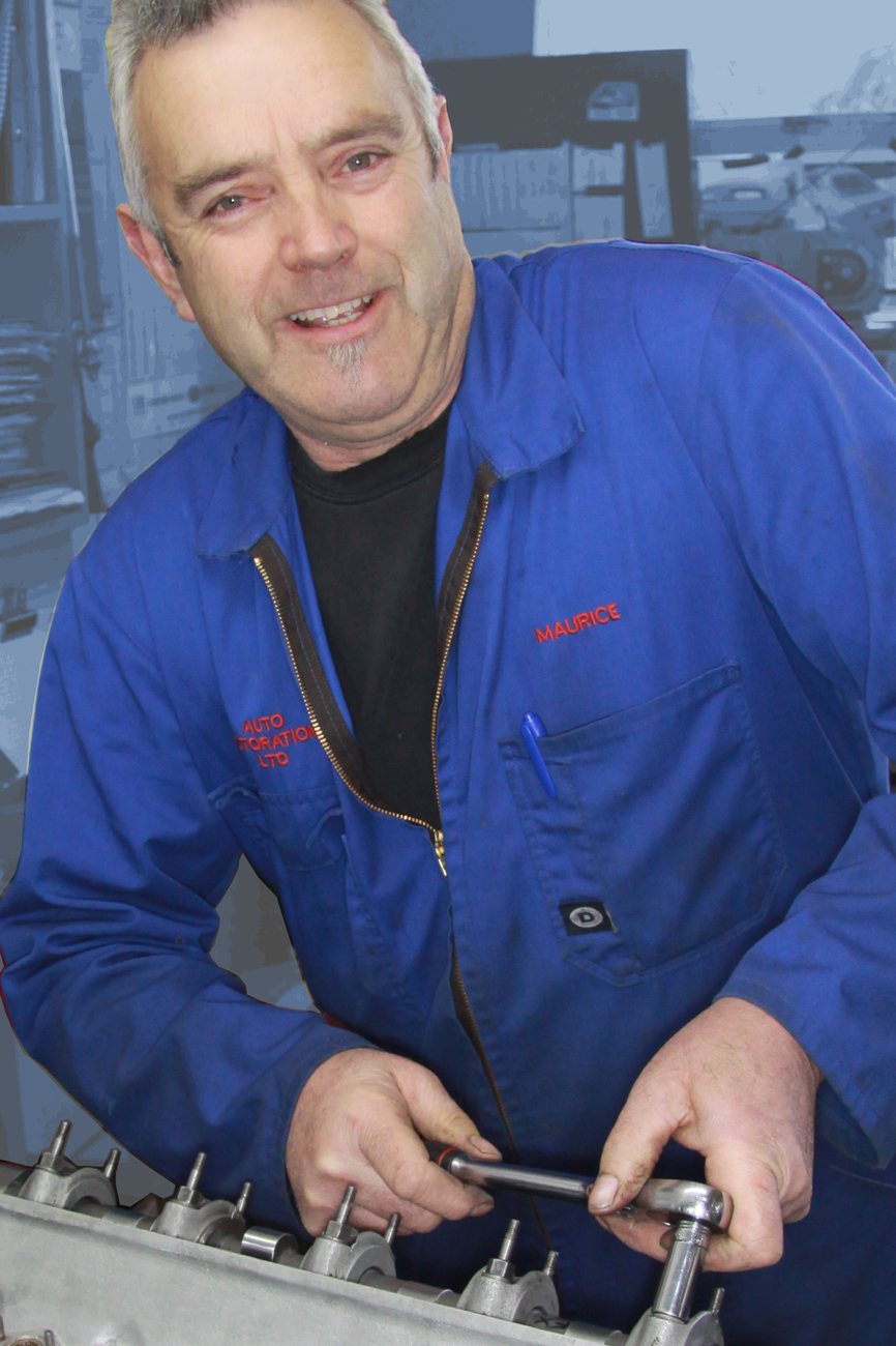 Maurice Gaskell on the tools rebuilding a classic camshaft in the Mechanical Shop at Auto Restorations.