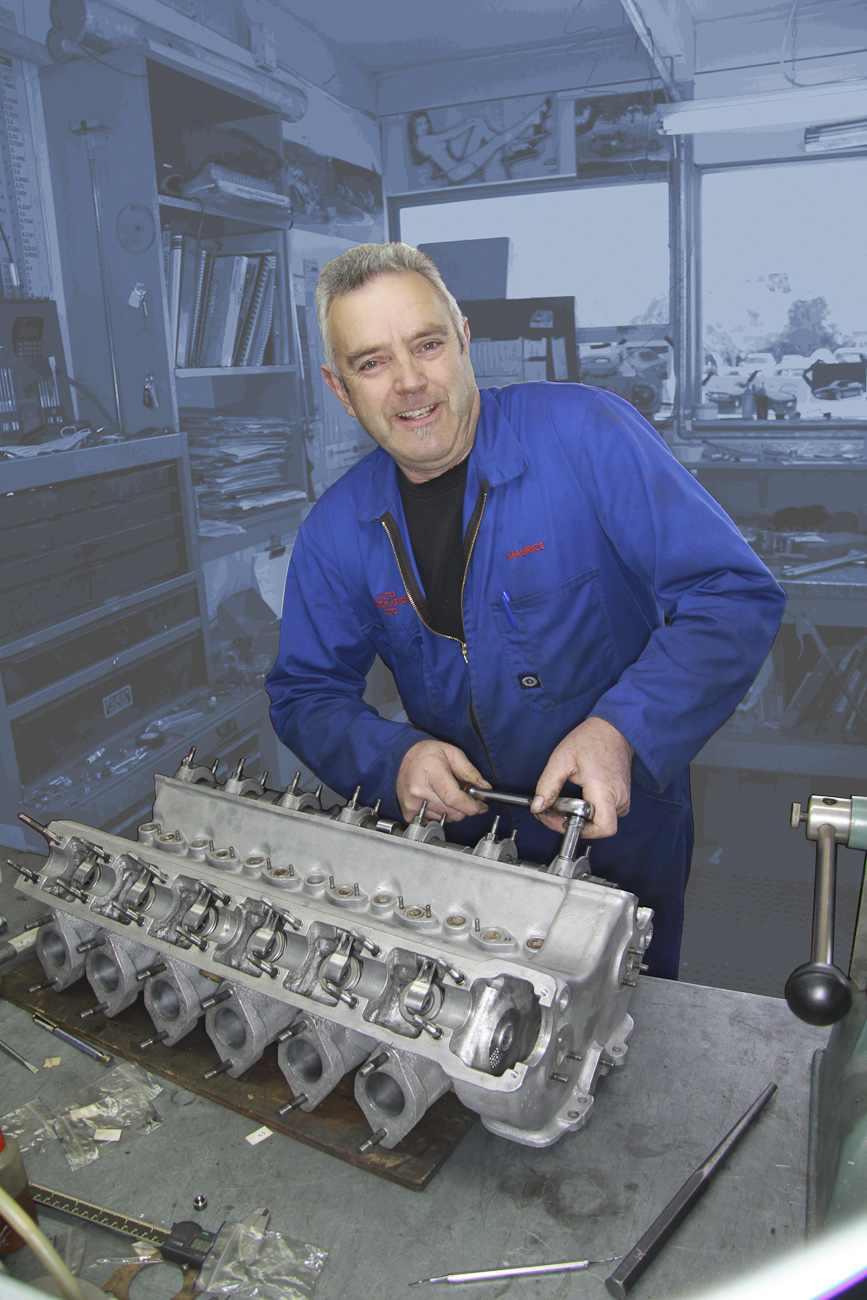 Maurice Gaskell on the tools rebuilding a classic camshaft in the Mechanical Shop at Auto Restorations.