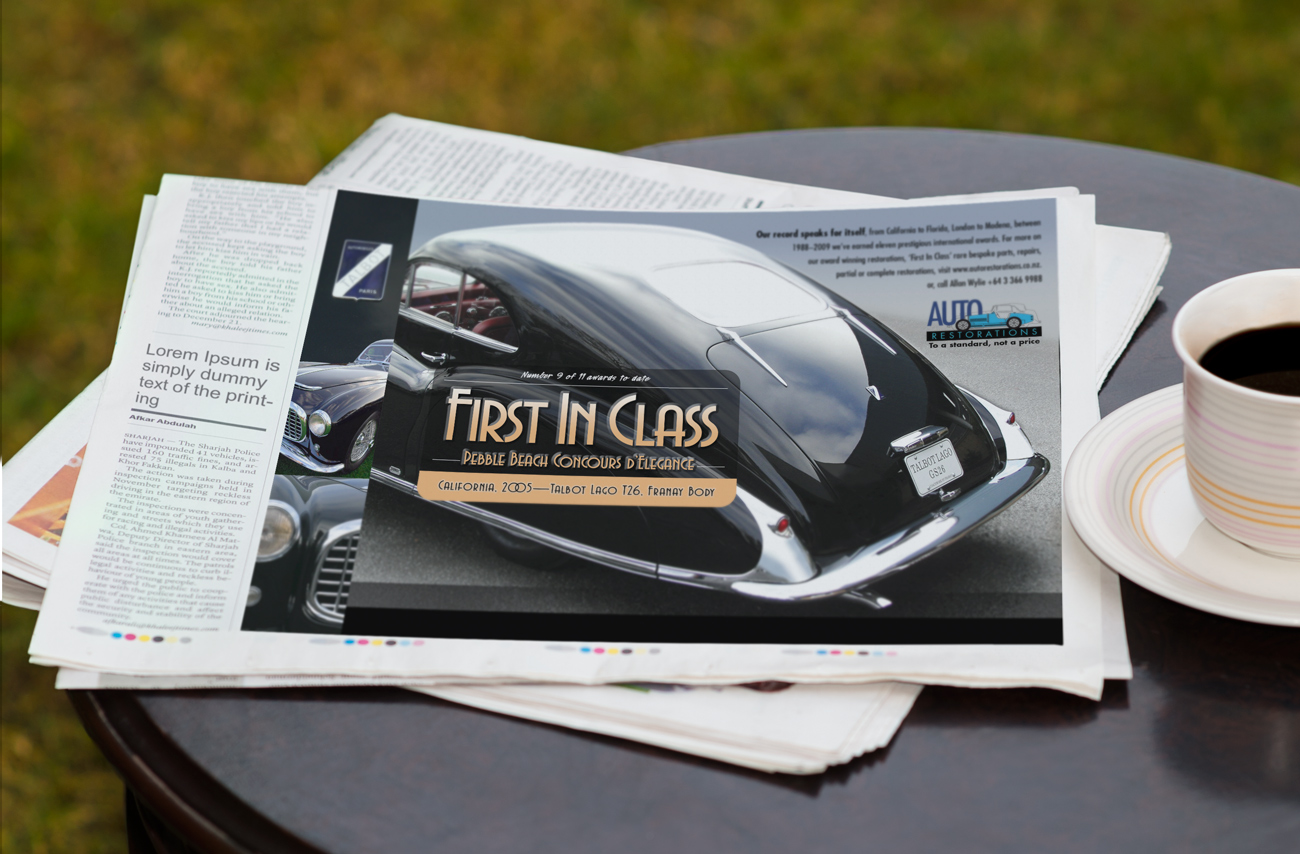 Newspaper advert, First in Class, Talbot Lago close up