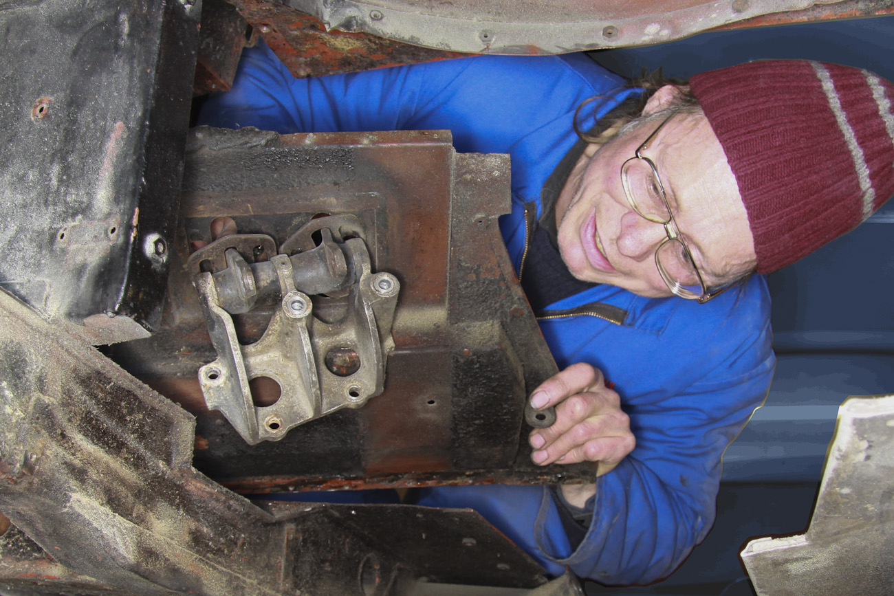 Paul Joslen, engaged in a detail of replacing the complete floor pan of a classic restoration, Panel Shop, Auto Restorations