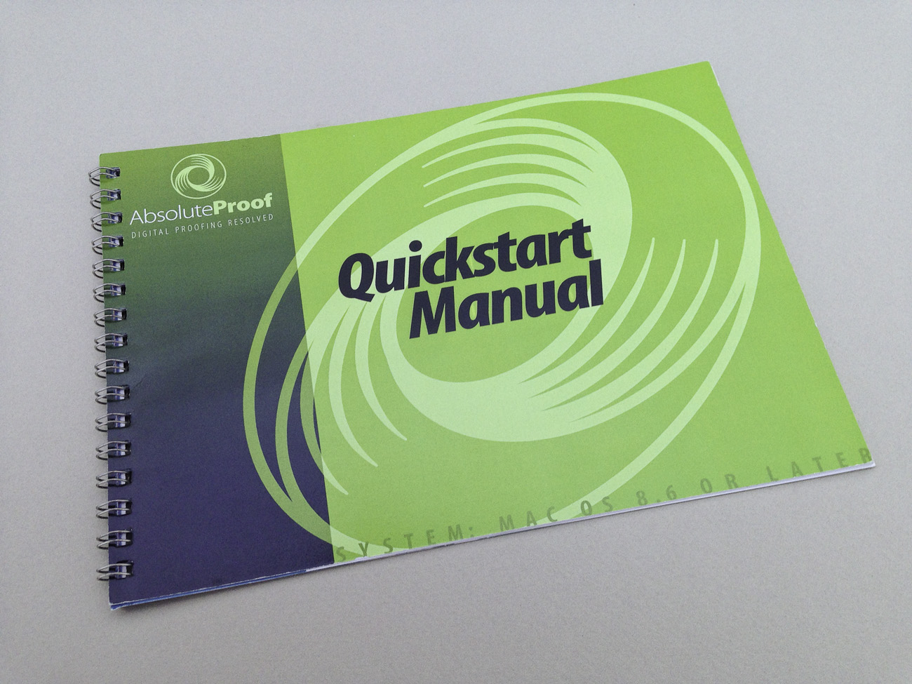 AbsoluteProof Quickstart Manual, colour, A5 landscape, front cover.