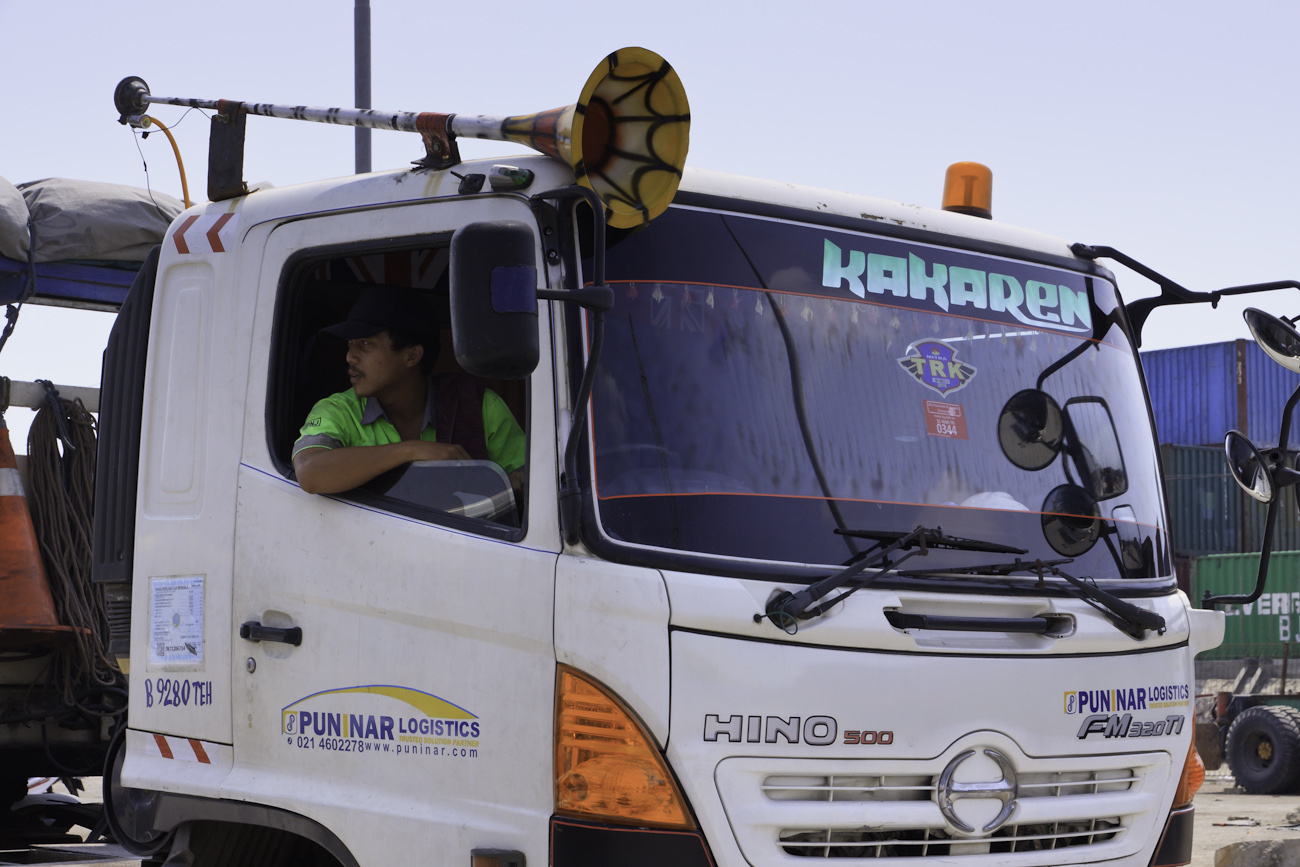 Driver of a freight truck named ‘Kakaren’ lined up at the port of Sunda Kelapa, Jakarta, Indonesia.