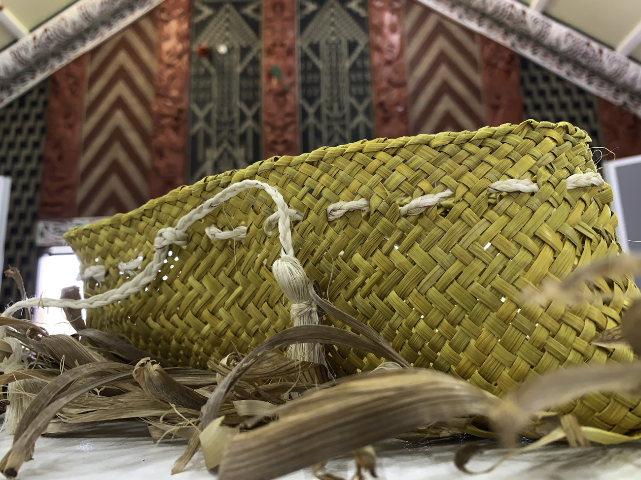 Handwoven craft basket from New Zealand.