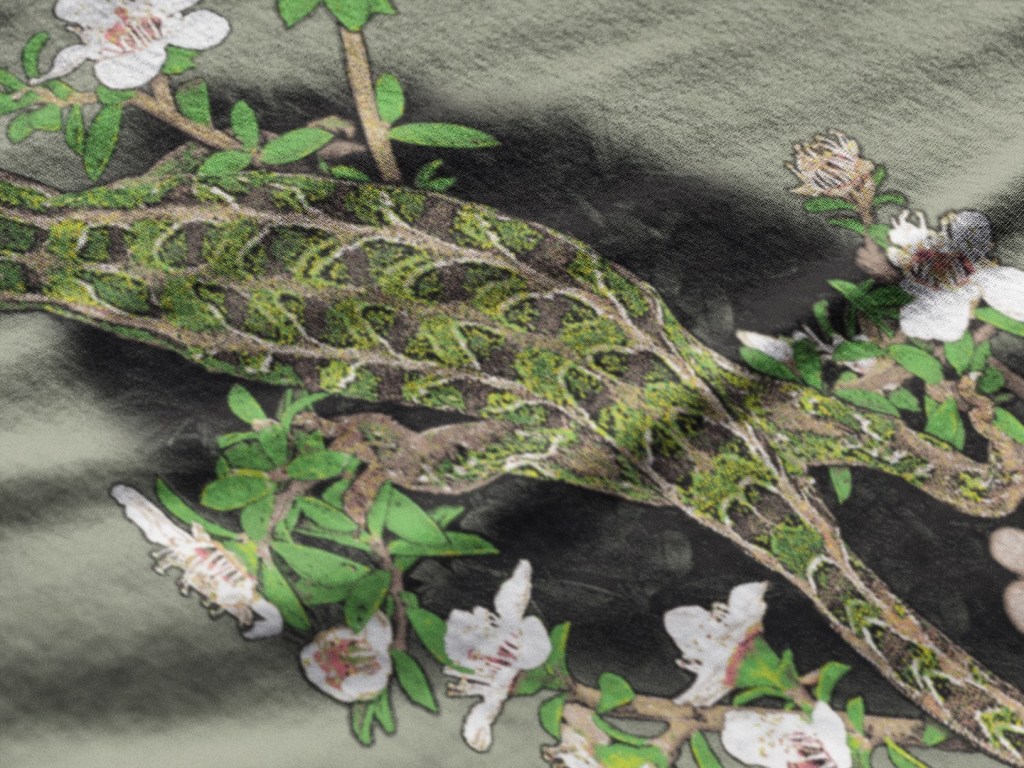 Extreme close-up view of the Harlequin gecko, New Zealand wildlife art print from Surface Active—The New Zealand Nature T-Shirt Company.