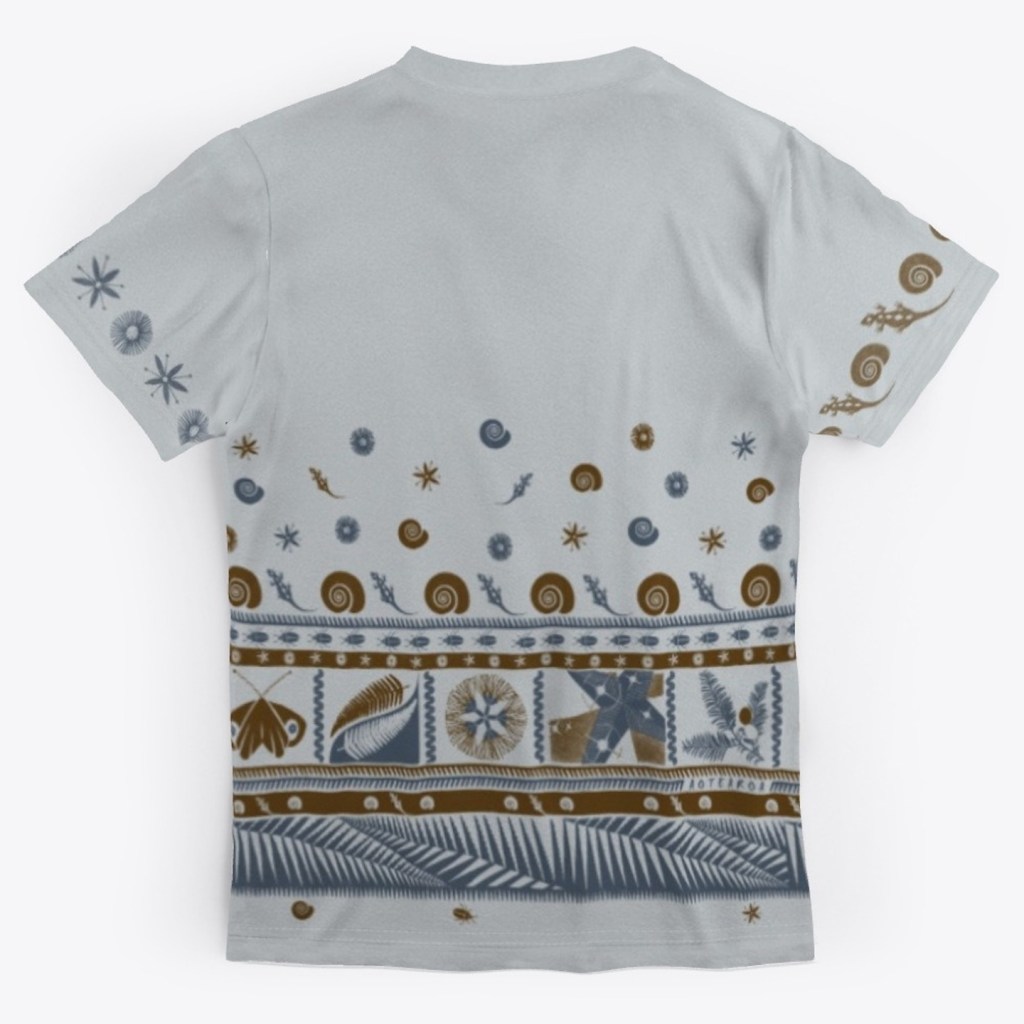 Back view of a white Surface Active Tapa New Zealand t-shirt.