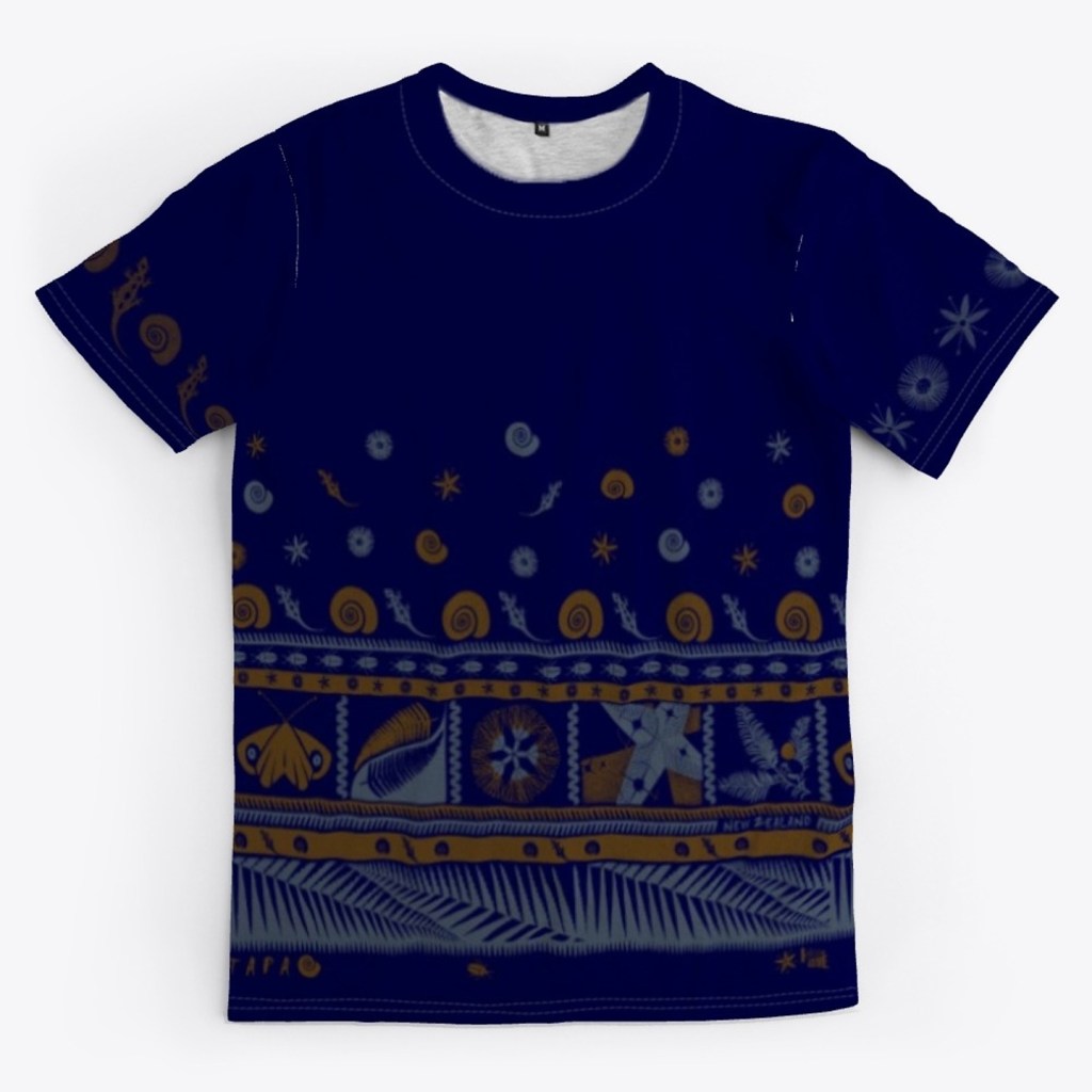 Front view of a navy blue Surface Active Tapa New Zealand t-shirt.