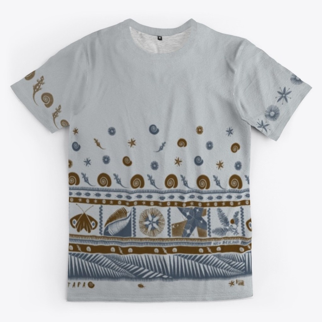 Front view of a white Surface Active Tapa New Zealand t-shirt.