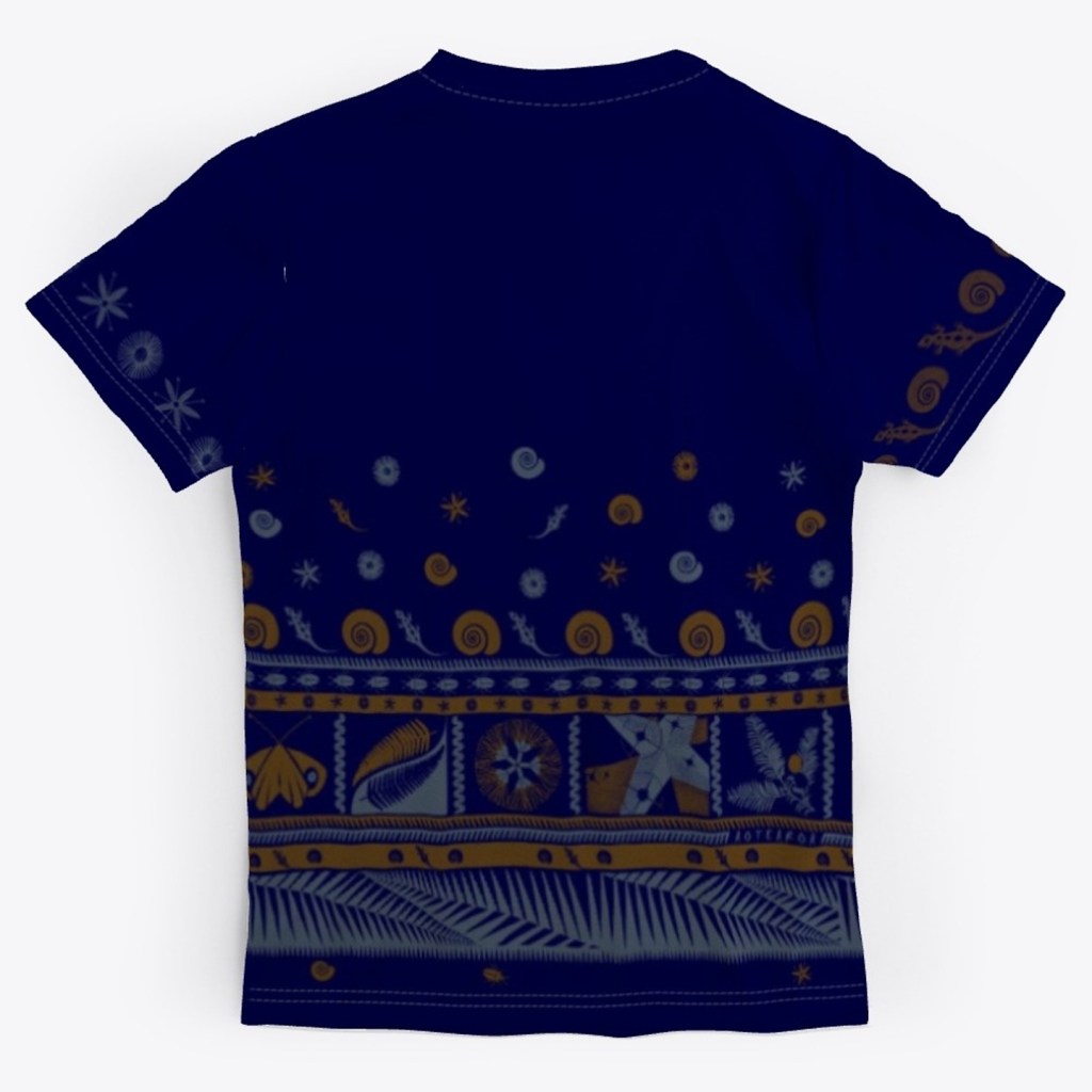 Back view of a navy blue Surface Active Tapa New Zealand t-shirt.
