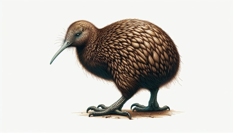 Silhouette illustration of a North Island brown kiwi bird on a white background.