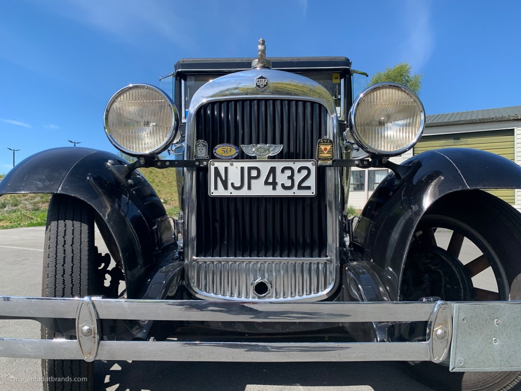 A classic 1928 Essex Super Six four-door car photographed head-on