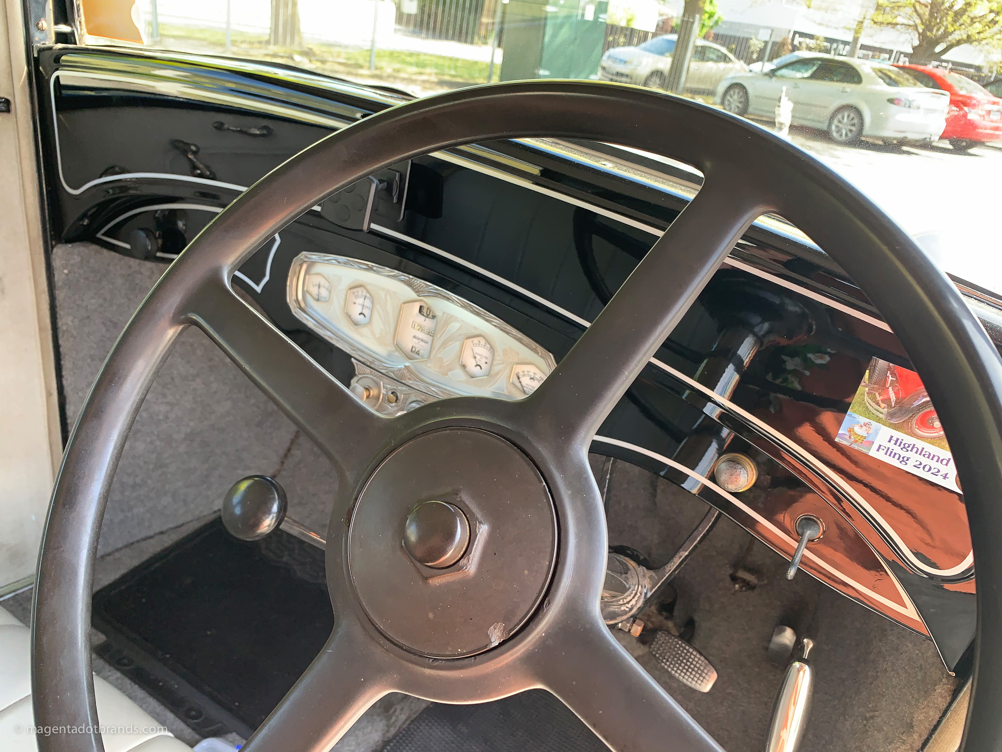 Interior shot of the 1928 Essex Super Six, showcasing the “affordable luxury” of the beautifully sculpted metal dashboard.