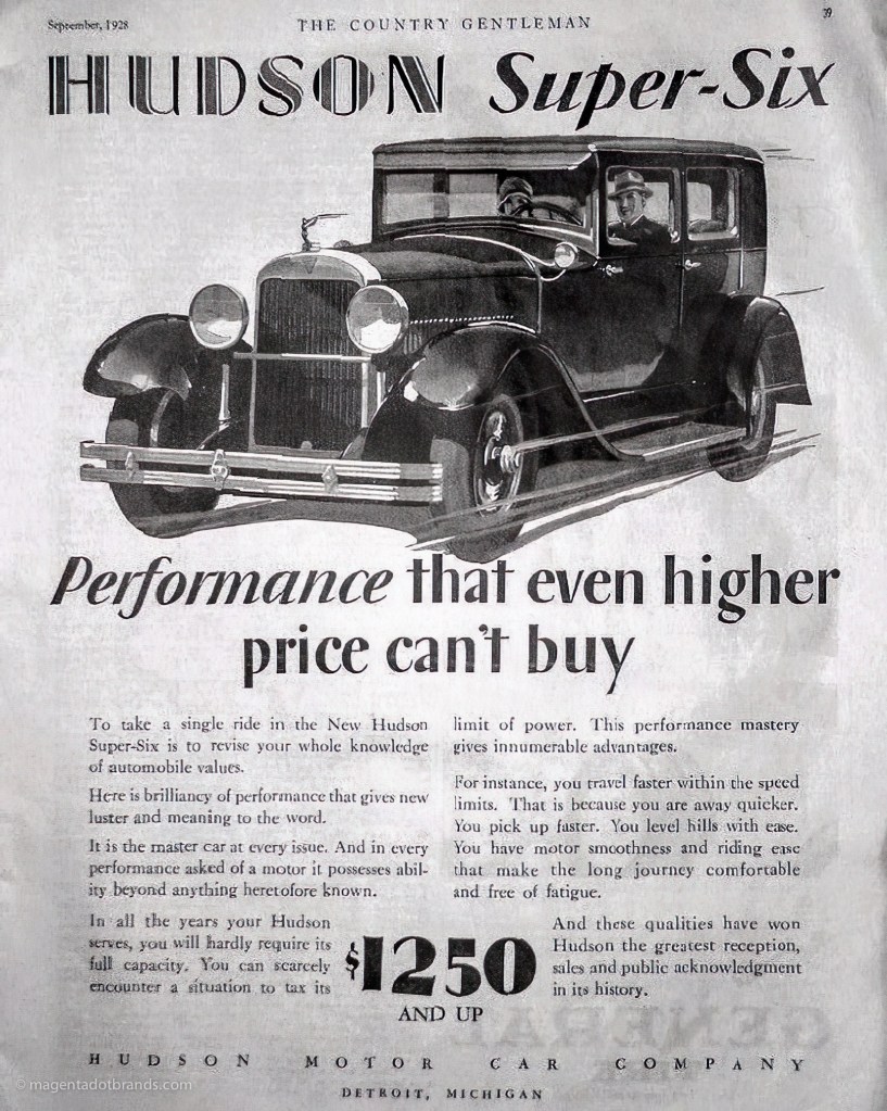 Essex Super-Six black and white press advertisement from 1928
