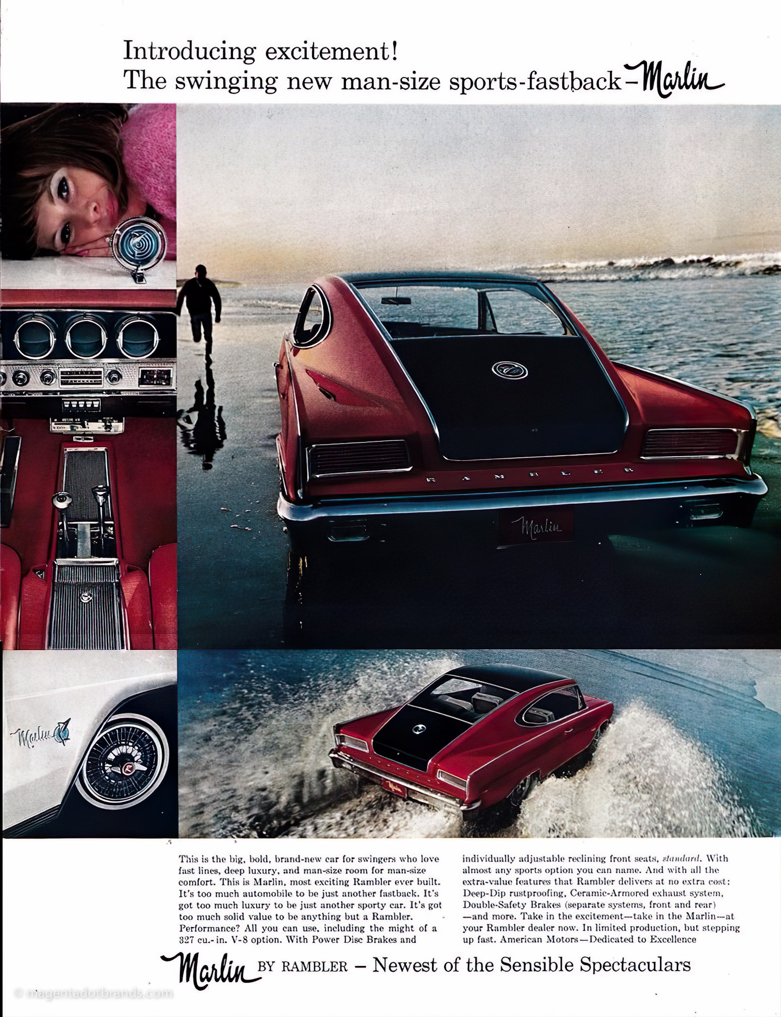 American Motors Marlin 1966 magazine advertising, masonry tiled image gallery layout.
