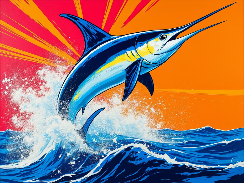 AI imagery of a leaping blue marlin.