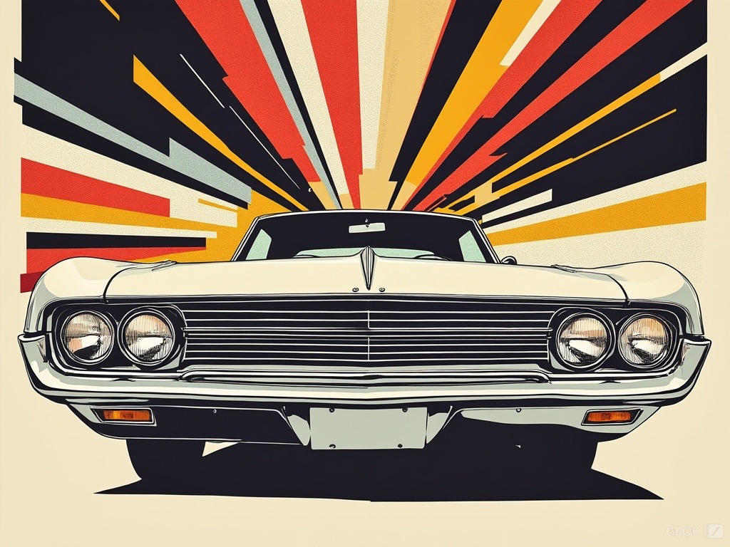 AI generated front on view of a ‘67 Marlin in a comic book style.