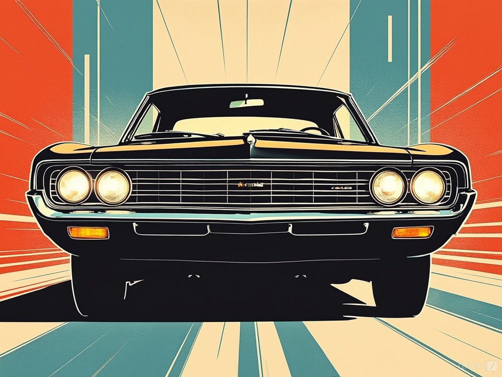 AI generated front on view of a ‘67 Marlin in a comic book style.